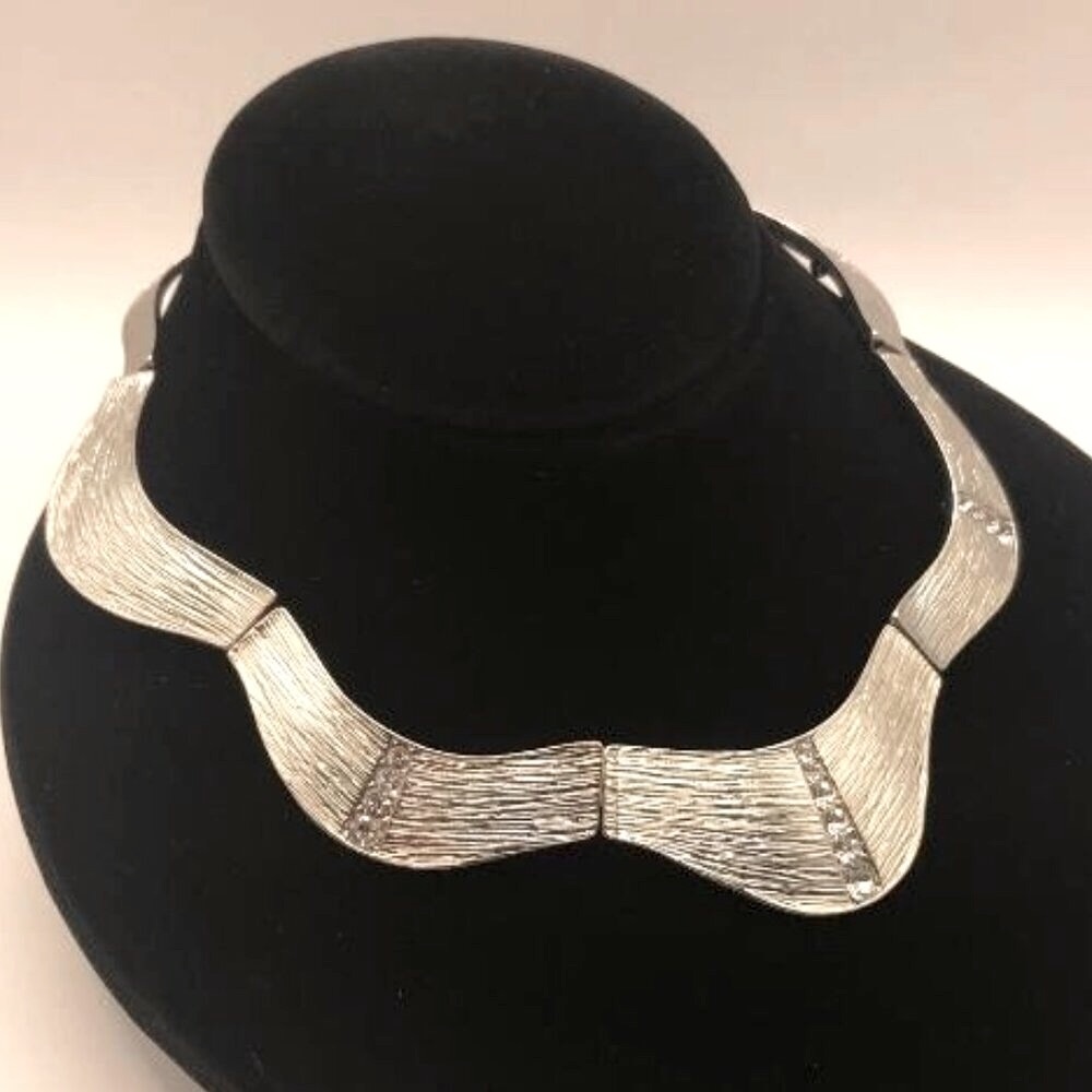 Silver-Tone & Rhinestone Accented Collar Necklace